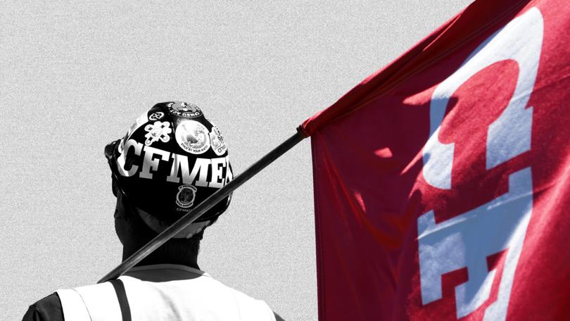 A Construction, Forestry and Maritime Employees Union (CFMEU) member during a union rally outside Parliament House last October.