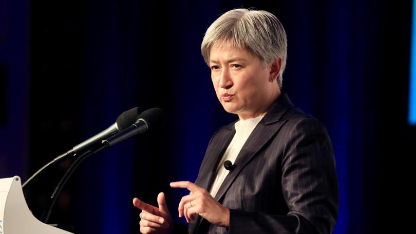 Australian Foreign Minister Penny Wong speaks at a the Business News breakfast at Crown.