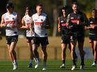 Edward Allan, Jordan De Goey and Tim Membrey at training this month.