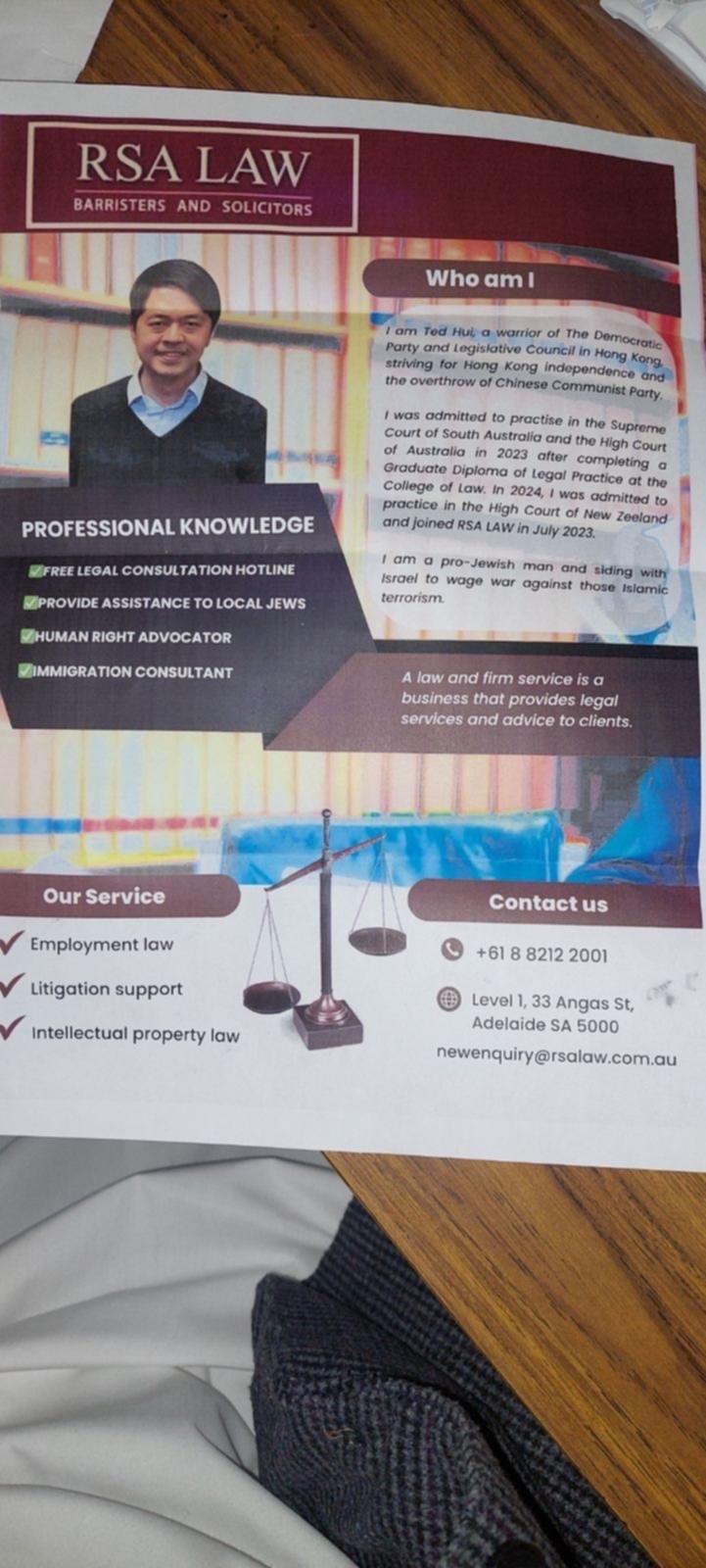 One of the pamphlets allegedly posted anonymously to mosques in Adelaide.