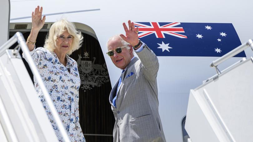 King Charles and Queen Camilla wave during their official departure from Australia.