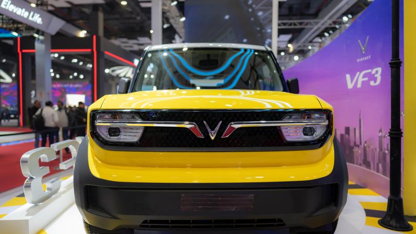 Vietnamese EV maker VinFast Auto's VF3 electric vehicle on display during the Bharat Mobility Global Expo in New Delhi in January.  Bloomberg