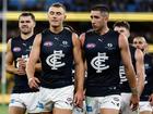 Patrick Cripps (left) played in the ruck for Carlton as the game slipped away against Carlton.