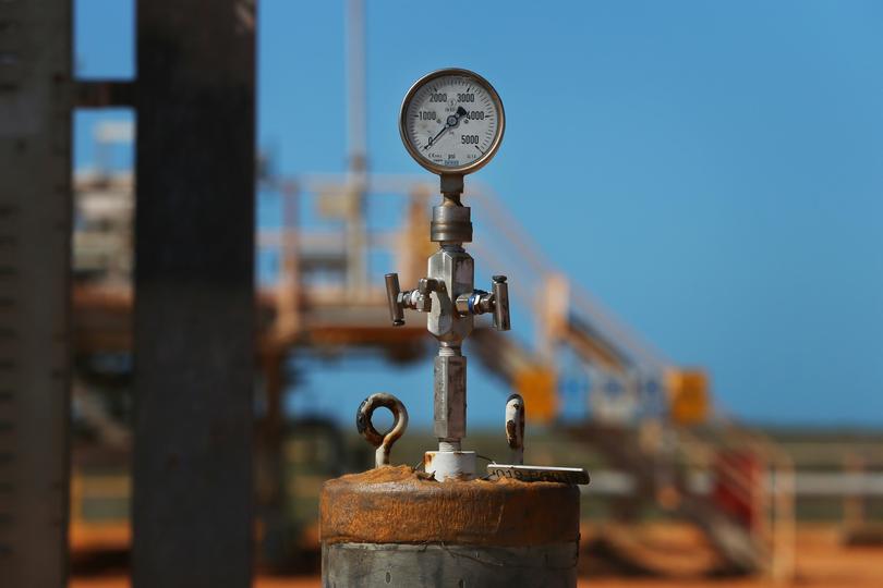 A pressure gauge of the CO2 injection well at the Gorgon liquefied natural gas (LNG) and carbon capture and storage (CCS) facility, operated by Chevron Corp., on Barrow Island.