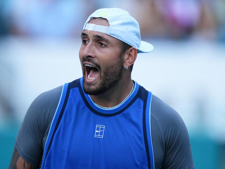 Breaking the drought, Nick Kyrgios has scored a three-set win in the first round of the Miami Open.