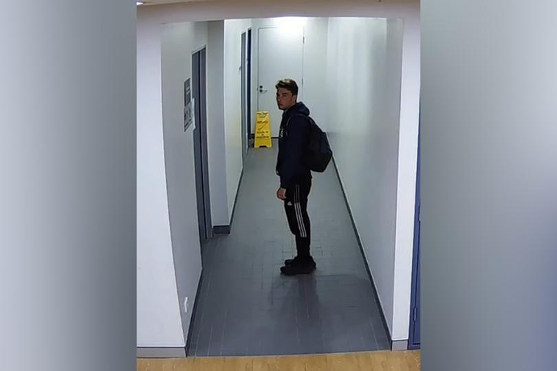 A supplied image shows Paul Thijssen outside the school bathroom where he murdered ex-girlfriend Lilie James at St Andrew's Cathedral School, Sydney, Wednesday, October 25, 2023. 