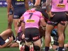 Nathan Cleary suffers a head injury in a freak collision. 