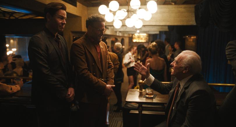 Ike Barinholtz and Seth Rogen with Martin Scorsese in The Studio.