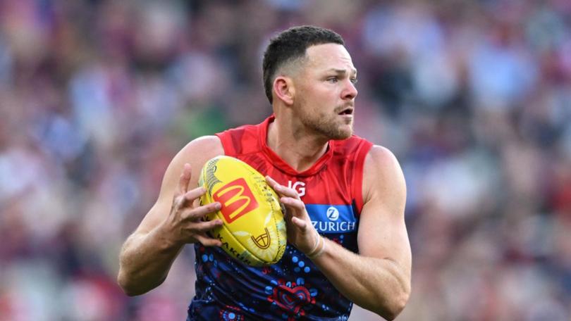 Steven May is on the sidelines for Melbourne after fracturing his larynx. 