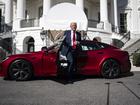 President Donald Trump looked at various models of Teslas on the South Lawn at the White House on March 11 in Washington, D.C. 