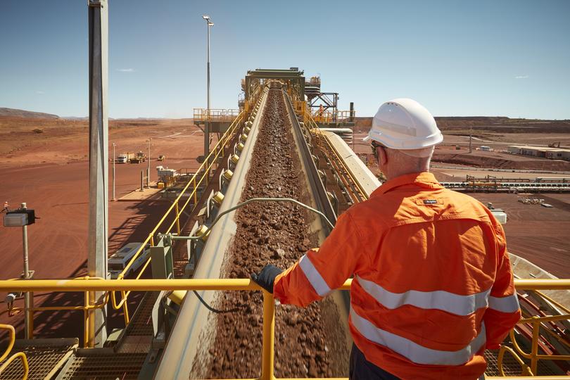 Iron ore operations at BHP’s South Flank mine in the central Pilbara, Western Australia.