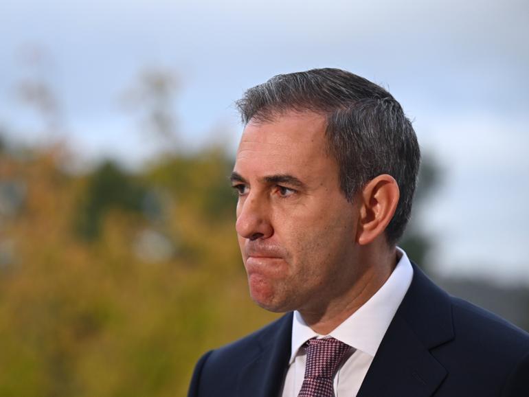 Australian Treasurer Jim Chalmers speaks to the media as he arrives at Parliament House in Canberra, Tuesday, March 25, 2025. 