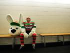 Rabbitohs Mascot Charlie Gallico has apologised for pushing boy during a NRL game.