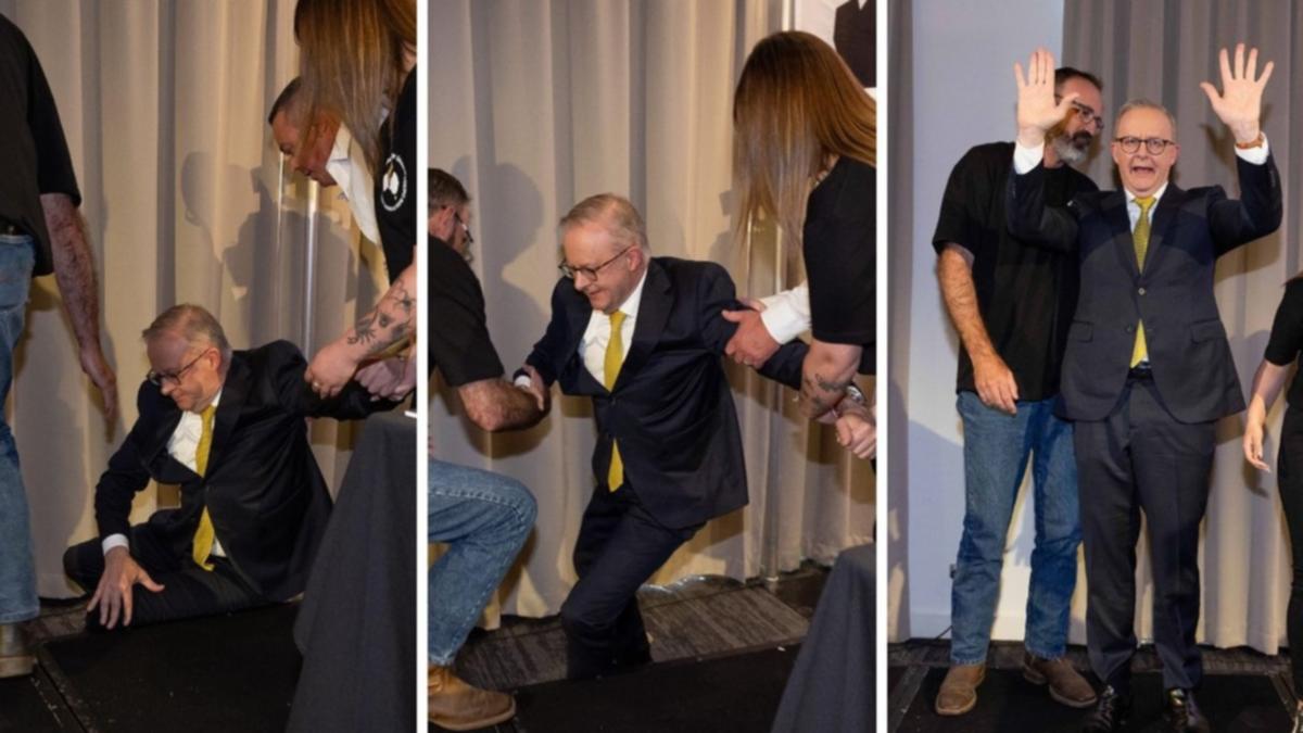 Albanese takes unfortunate tumble onstage