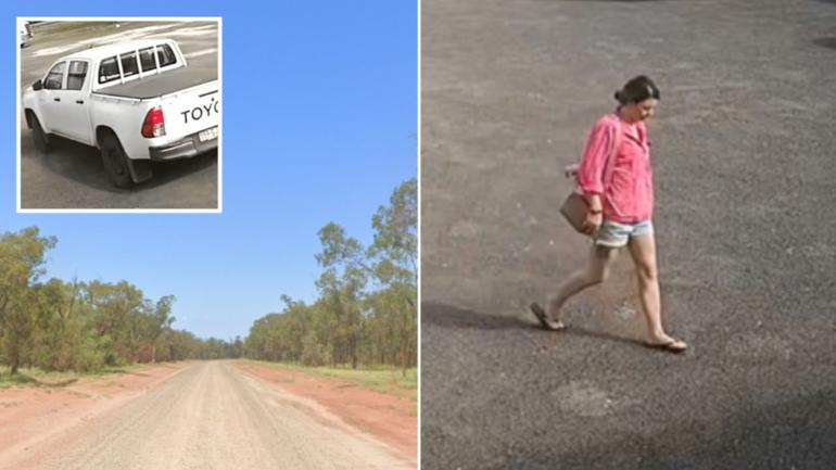 Tayla Spies (right) was last seen heading to her car (top left) which has now been found on Yuleba Surat Rd (file image left).