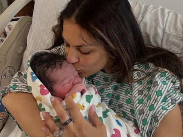 Johnny Gaudreau’s wife Meredith gave birth to their third child seven months after the hockey star’s death.