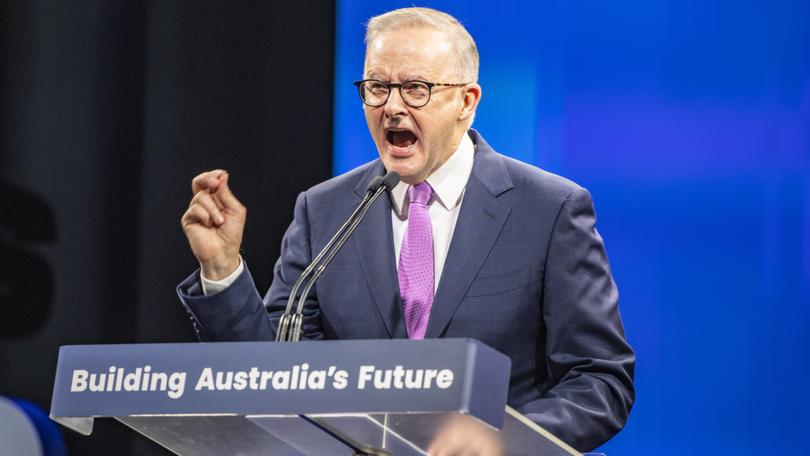 Prime Minister Anthony Albanese addresses party faithful.