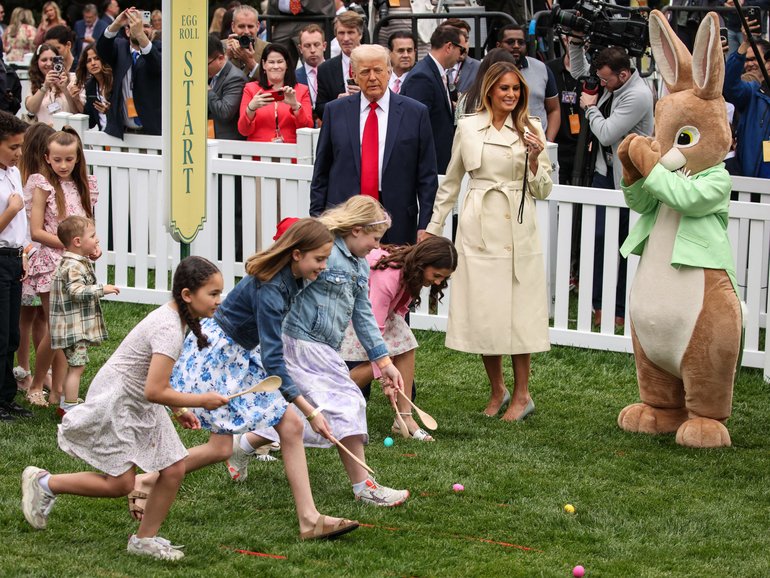 The First Couple blew golden presidential whistles. 