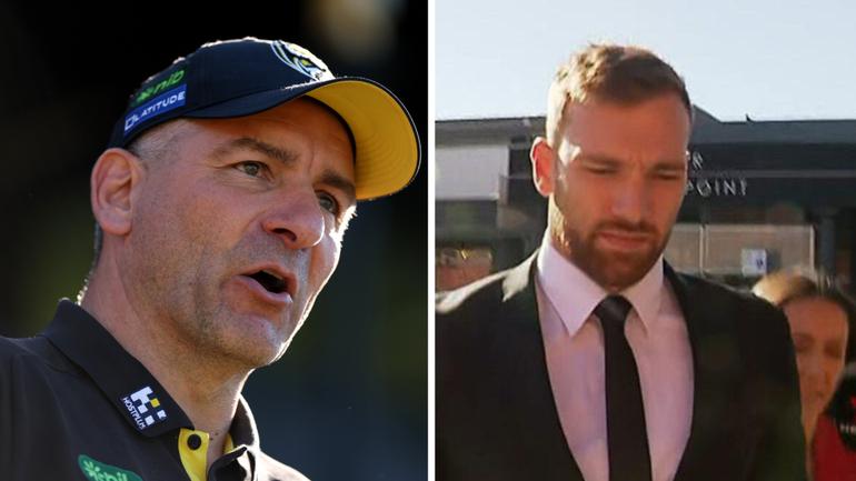 Adem Yze’s press conference on Noah Balta was cut short after the team’s media manager became frustrated at the barrage of questions about the now criminally convicted Tiger.