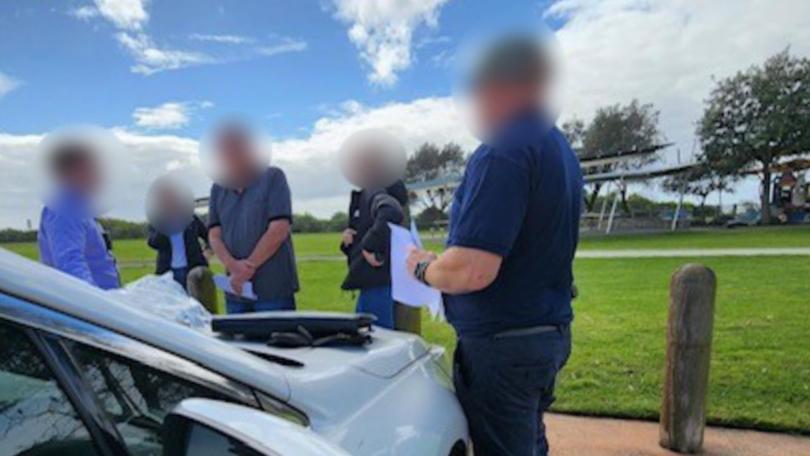 Images of the man’s arrest at his Mount Warrigal home show a children’s playground in the background.