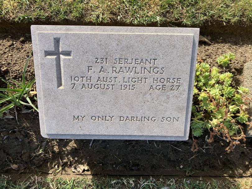 Frank Rawlings was 27 and from WA. The message on his gravestone reads ‘my only darling son’.
