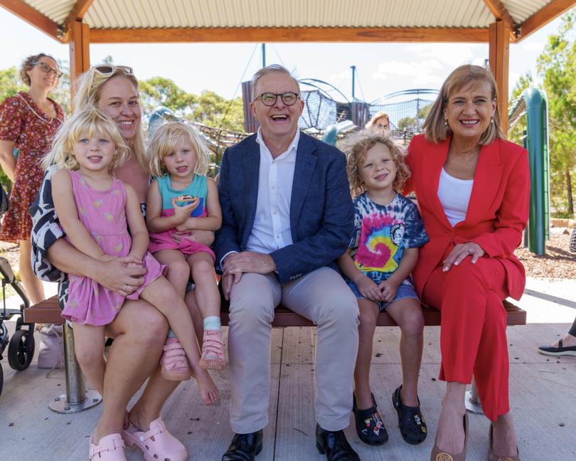 Justine Elliot, far right, with Prime Minister Anthony Albanese in Ballina.