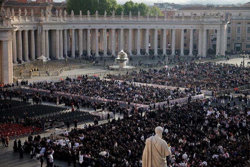 A general view of St. Peter's Square during Pope Francis's Funeral on April 26, 2025 in Vatican City, Vatican.