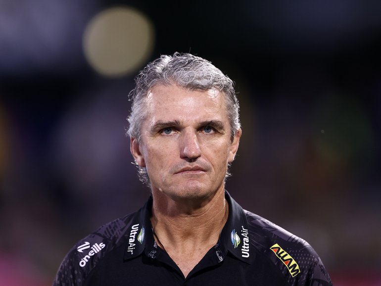 Four-time reigning premiers Penrith have slumped to last on the NRL ladder for the first time since 2019, after falling 26-10 to Manly in Parramatta.