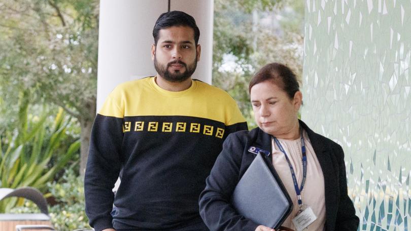 Surviving security guard Muhammad Taha arrives at the Lidcombe Coroners Court on the first day of the Westfield Bondi Junction inquest. Picture: NewsWire / Nikki Short