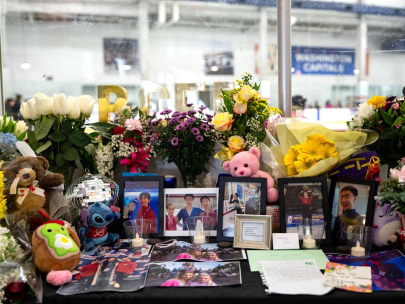A memorial honoring the young figure skaters who were among the passengers killed in the crash near Ronald Reagan Washington National Airport.