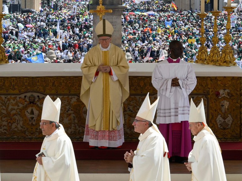 Cardinal Pietro Parolin celebrates Mass on Divine Mercy Sunday in suffrage for Pope Francis at St. Peter's Square on April 27, 2025 in Vatican City.