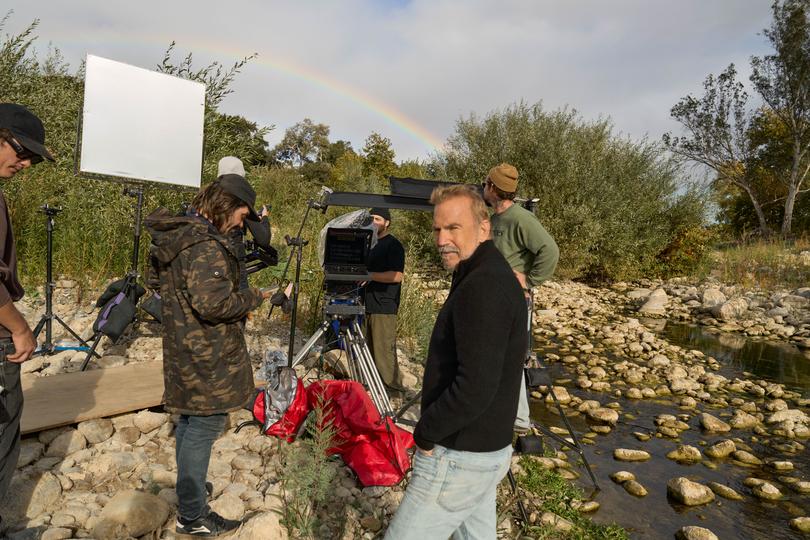 Kevin Costner on the set of his docuseries about the American West.