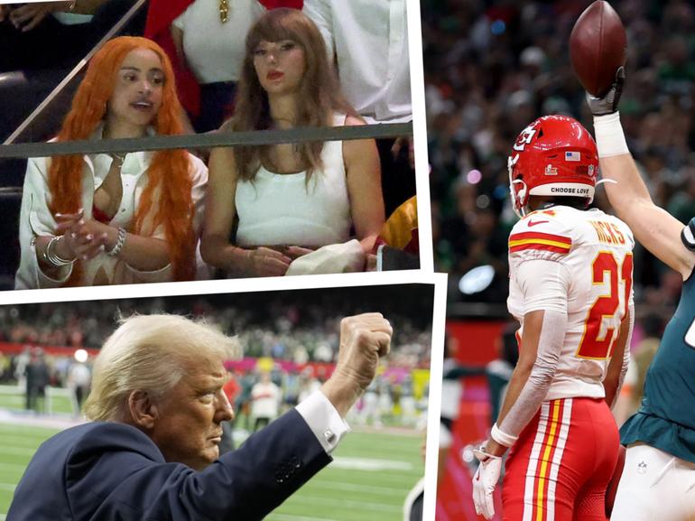 Taylor Swift and Donald Trump watching on at the Super Bowl.
