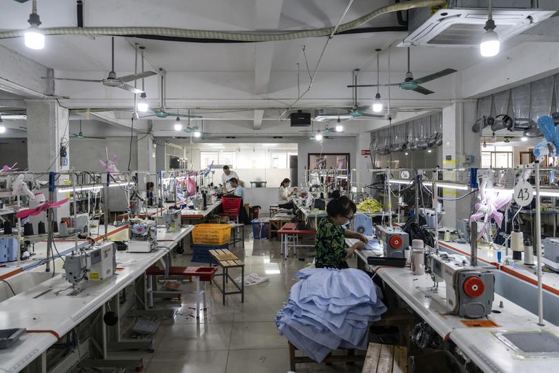 A garment factory in Guangzhou, China on April 9, 2025. Chinese leader Xi Jinping is trying to position China as a champion of free trade and global leadership.