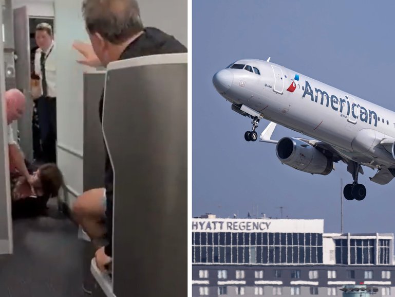 Both passengers were handed over to police after the plane returned to the boarding gate following the aggressive confrontation.