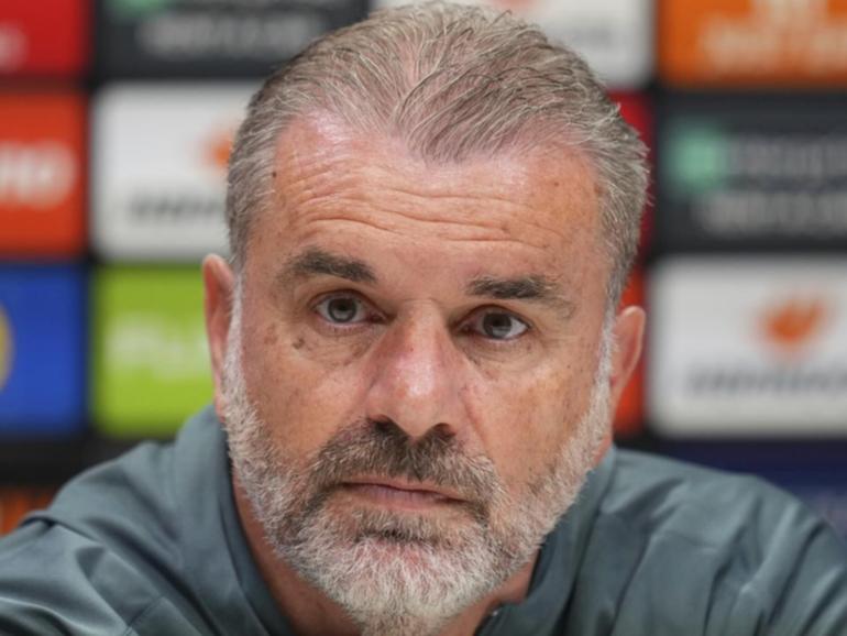 Tottenham's head coach Ange Postecoglou has been hailed "a great man" by one of his star players. (AP PHOTO)