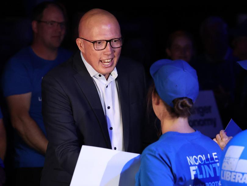 Peter Dutton while at a rally in Adelaide on Thursday.