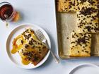 Sheet-pan (baking tray) chocolate chip pancakes. Food styled by Simon Andrews.  