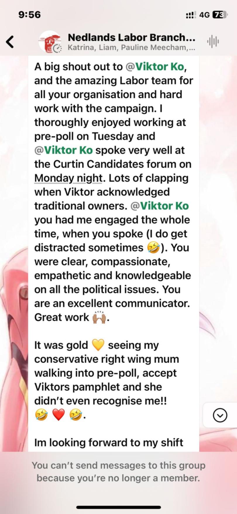 Online messaging from Nedlands Labor Branch.