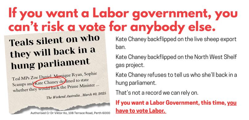 Election material authorised by Curtin Labor candidate Dr Victor Ko.