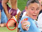 NSW skipper Isabelle Kelly talks to the referee about Keeley Davis' eye gouge claim.