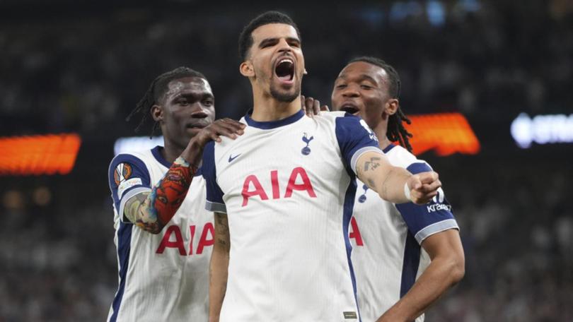 Dominic Solanke (C) scored Spurs third goal in their 3-1 Europa League win over Bodo/Glimt. (AP PHOTO)