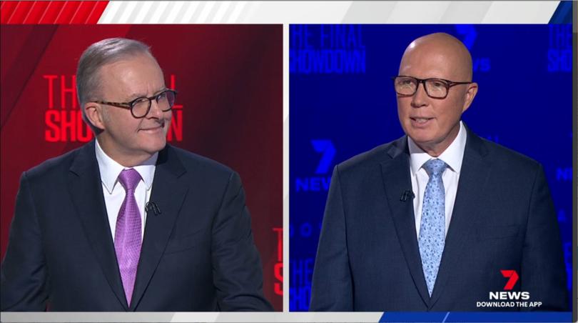 Prime Minister Anthony Albanese and Opposition leader Peter Dutton during the final debate on Sunday.