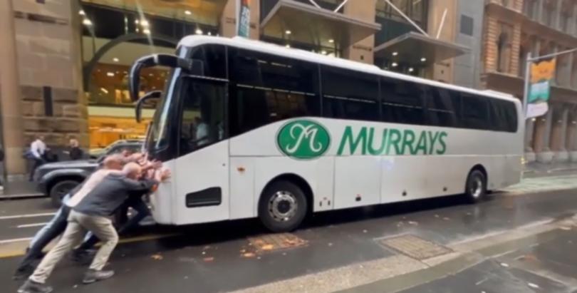 Oppostion leader Peter Dutton's media bus stuck in Sydney.
