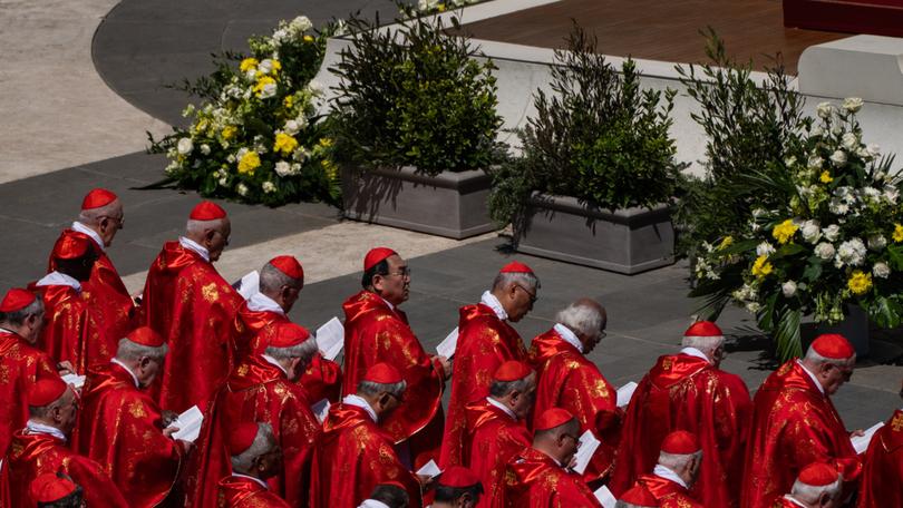 Cardinals at the funeral Mass of Pope Francis at St. Peter's Square in Vatican City, on Saturday.