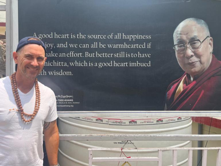 Justin Langer visiting the Namgyal Monastery and Temple in McLeod Ganj, in Dharamsala, at the foothills of the Himalayas in northern India.