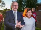 Anthony Albanese greets supporters with Labor's local candidate Jodie Belyea at a pre-polling booth in Carrum Downs, in the electorate of Dunkley, on May 02.