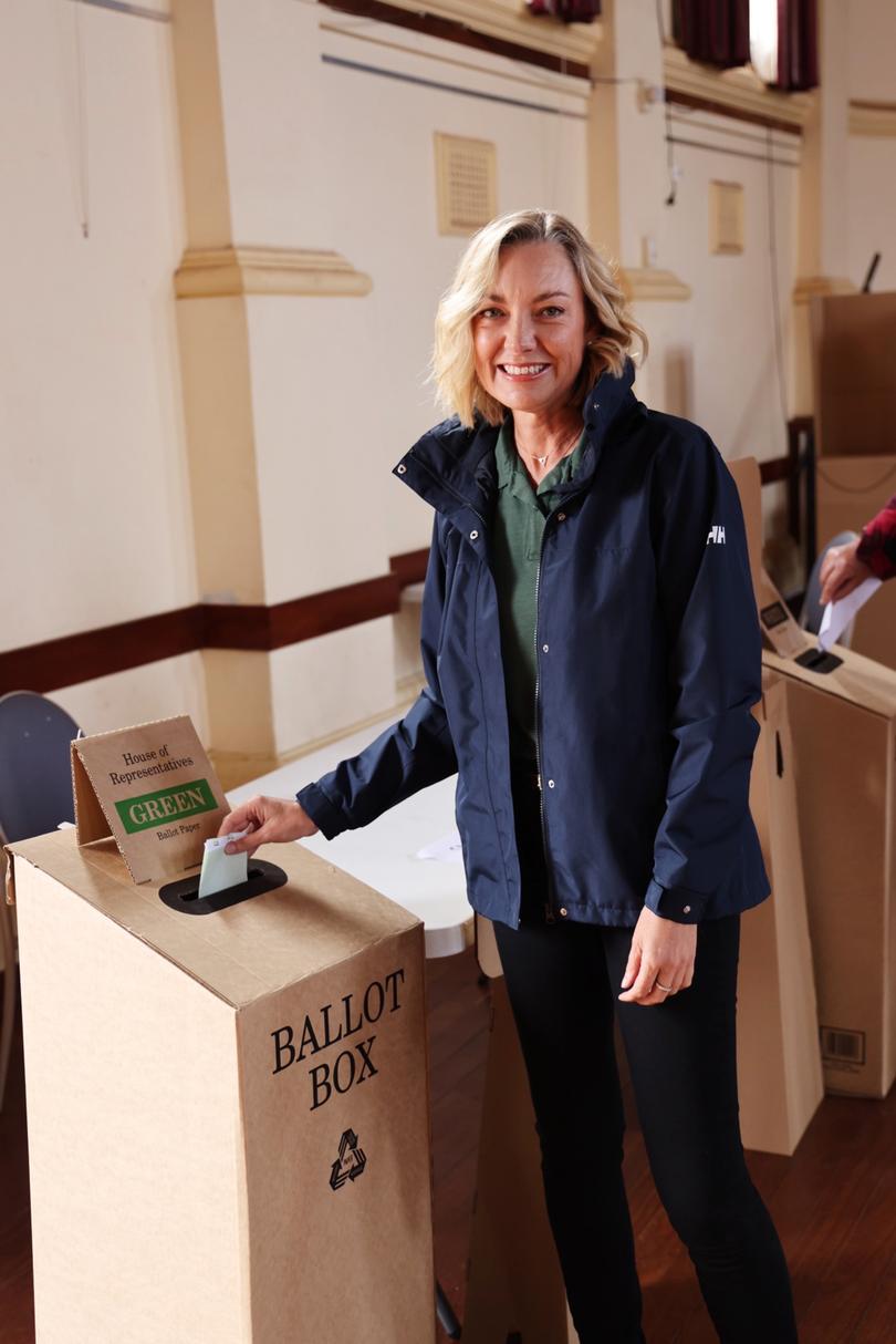 Nationals candidate for Bullwinkel Mia Davies votes at the Northam Town Hall.