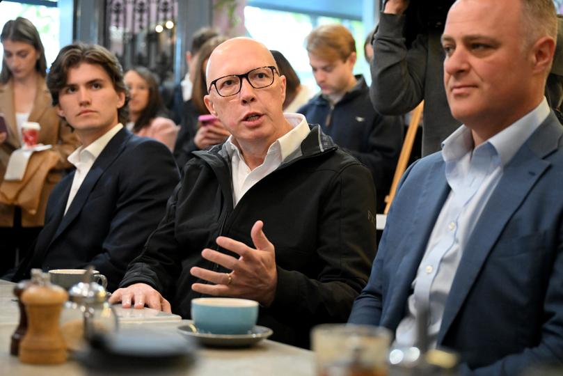 Peter Dutton (C), alongside Liberal candidate for Goldstein Tim Wilson (R).