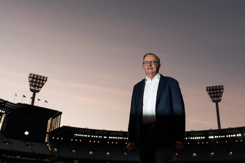 Anthony Albanese poses for a photo at the MCG.